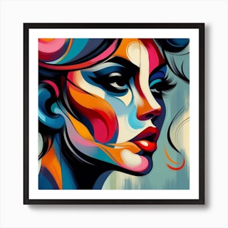 Wall Art Print  Expressive Woman face in Oil Painting, Abstract