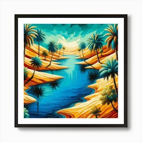 Desert Landscape With Palm Trees 1 Art Print