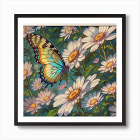 Butterfly On Daisies Art Print