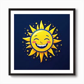 Lovely smiling sun on a blue gradient background 140 Art Print