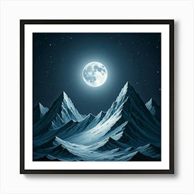 Full Moon Over Mountains Art Print