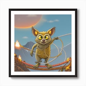 Crazy Possum Hula Hooping While Walking a Tight Rope Across an Active Volcano Art Print