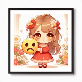 Cute Girl Holding Emoji 4 Art Print