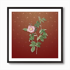 Vintage Big Flowered Dog Rose Botanical on Falu Red Pattern Art Print