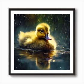Duckling in Spring Rain on the River Art Print