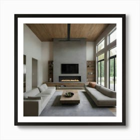 Modern Living Room With Fireplace 5 Art Print