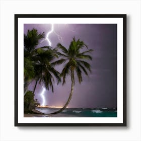 Lightning Over The Beach Art Print