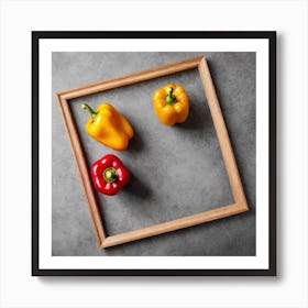 Wooden Frame With Peppers Art Print