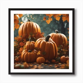 Autumn Leaves And Pumpkins 1 Art Print