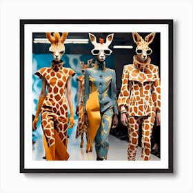 Host A Fashion Show Featuring Models In Striking Avant Garde Retro Pop Ensembles That Challenge Conventional Elegance Art Print