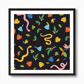 Jungle Snakes - Black Art Print