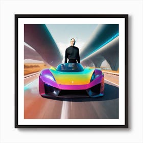 Steve Jobs In A Rainbow Car Art Print