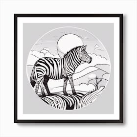 Sticker Art Design, Zebra Howling To A Full Moon, Kawaii Illustration, White Background, Flat Colors (2) Art Print