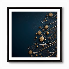 Christmas Tree On Blue Background 2 Art Print