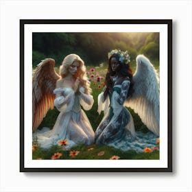 Angels Praying In A Field Of Wild Flowers Art Print