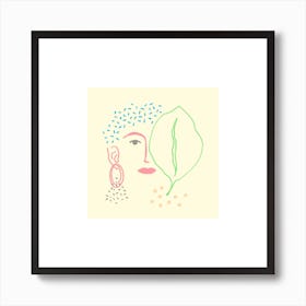 Portrait Of Woman And Leaf Art Print
