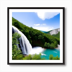 Waterfall and Mountains Art Print