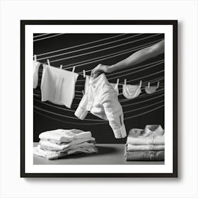 Clothes Hanging On Clothesline Art Print
