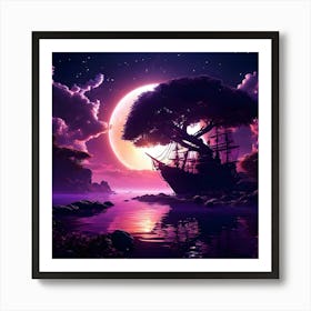 Ship In The Moonlight 1 Art Print