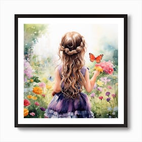 Little Girl In The Garden, watercolor 1 Art Print