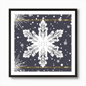 Abstract Illustration Of A Glistening Snowflake Ornament White With Hints Of Silver And Gold Suspe (2) Art Print