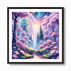 A Fantasy Forest With Twinkling Stars In Pastel Tone Square Composition 289 Art Print