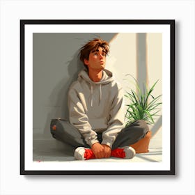 Boy Sitting On The Floor Art Print