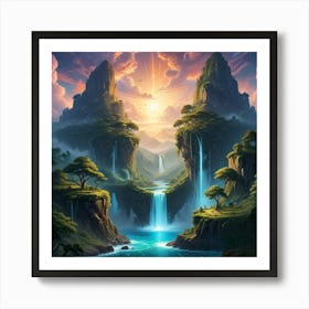 Waterfall In The Mountains Art Print