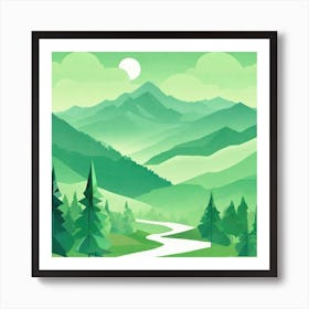 Misty mountains background in green tone 176 Art Print