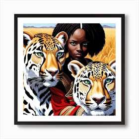 Two Tigers and African women Art Print