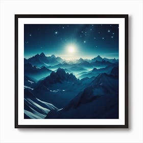 Night Sky Over Mountains Art Print