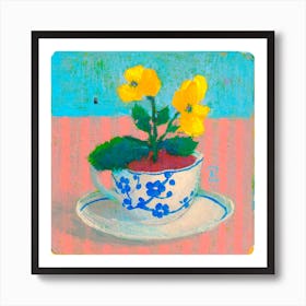 Yellow Pansies In A Tea Cup Square Art Print