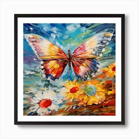 Butterfly And Daisies 1 Art Print