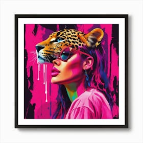 Girl With Leopard Head Art Print