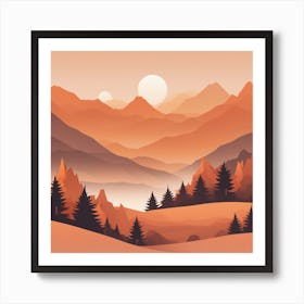 Misty mountains background in orange tone 107 Art Print