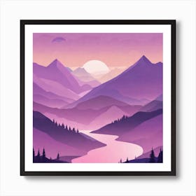 Misty mountains background in purple tone 32 Art Print