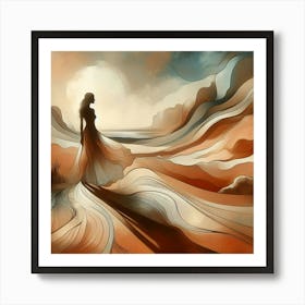 Abstract Woman Walking In The Desert earth tones Art Print