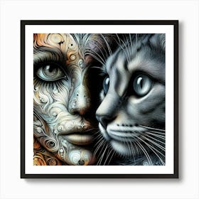 Cat And Woman Art Print