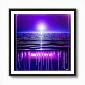 A Futuristic 1980s Poster Adorned With Iridescent Purple And Violet Waves Cascading Dynamically Dow (3) Art Print