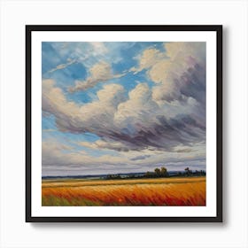 Beautiful Shot Of A Whet Field With A Cloudy Sky 2 Art Print