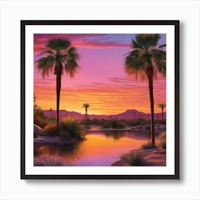 Sunset In Palm Trees Art Print