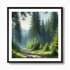 Forest Path, Acrylic Painting Style Art Print