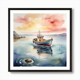 Watercolor Of A Fishing Boat Art Print