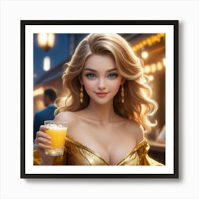 Girl Holding A Glass Of Juice Art Print