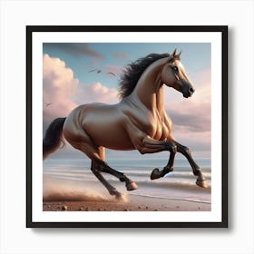 Horse Galloping On The Beach Art Print