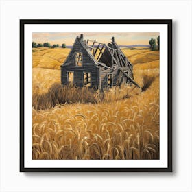 Broken House In Wheat Field Art Print