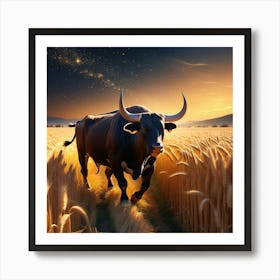 Bull In Wheat Field 1 Affiche