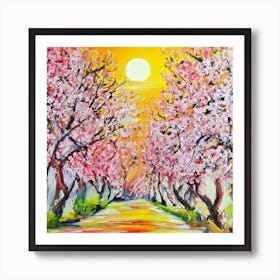 Cherry Blossoms And Sunrise Art Print