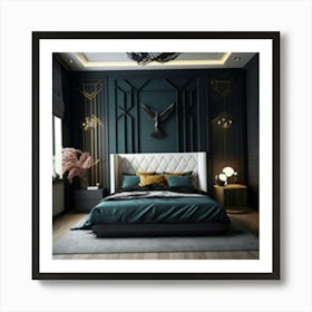 Bedroom With Black And Gold Accents Art Print