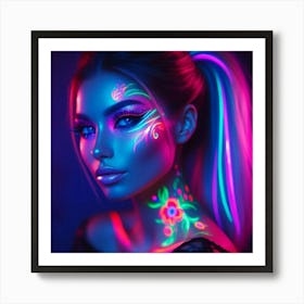 A woman and glowing neon 5 Art Print